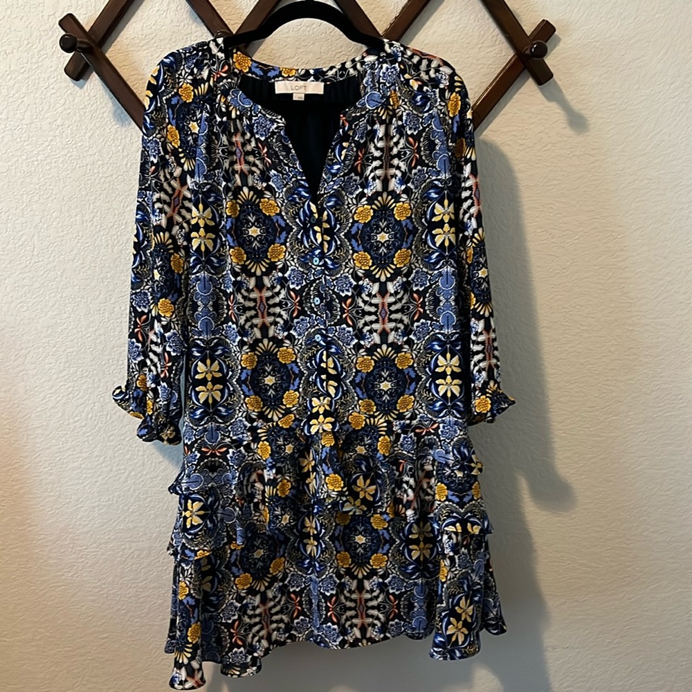 Loft Dress Blue Floral Small